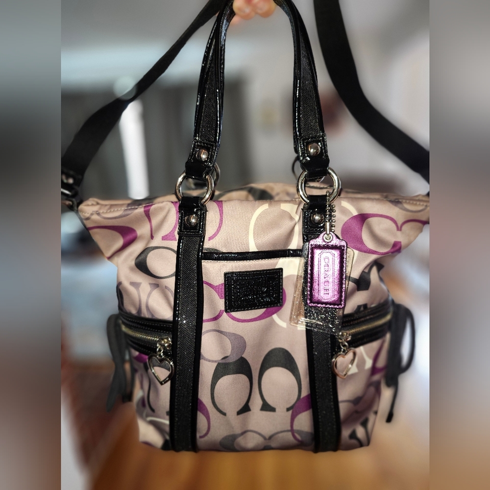 Coach Black and Purple Tote Bag with Signature Style